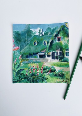 Gouache Malerei Haus im Wald (Kiki s delivery service)