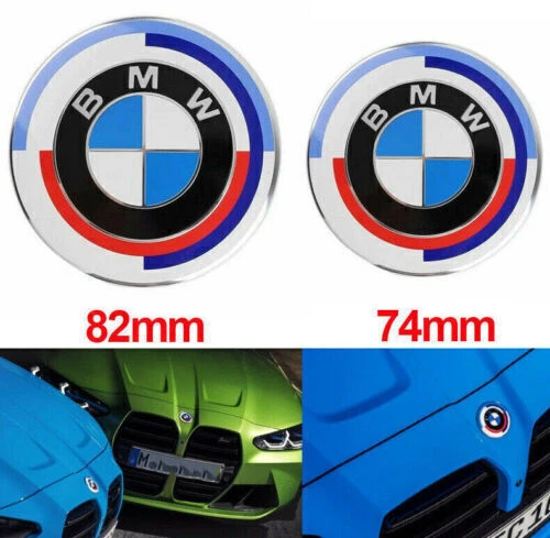 2PC Set For BMW 50th Anniversary Front Hood Rear Trunk 82mm 74mm Badge Emblem - Image 4 of 4