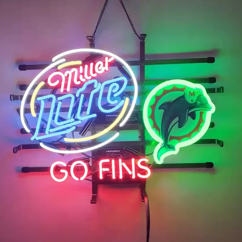 US STOCK Miller Lite Beer Miami Dolphins Go 20"x16" Neon Sign Lamp Light Glass