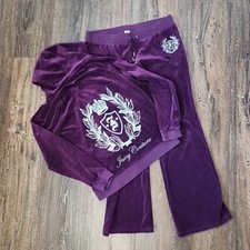 Juicy Couture Lg Purple Velour Track Suit Matching Hoodie Pants Rhinestones Y2K