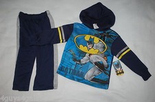 Toddler Boys Outfit HOODED BATMAN SWEATSHIRT  PANTS Blue Gray Yellow 2T 3T