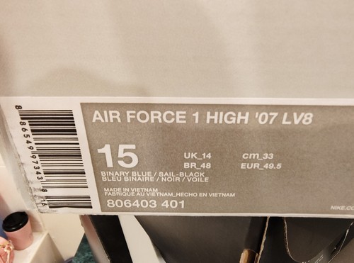 Nike Air Force 1 High '07 LV8 Binary Blue Men Size 15 Brand New In Box - Picture 3 of 3
