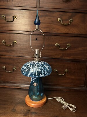 RARE BLENKO Art Glass Blue Mushroom Lamp!! WITH Original BOX.