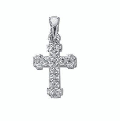 0.06ct Pendentif Croix Diamant 23mm or Blanc