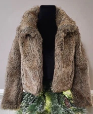 New Look Mob Wife Brown Faux Fur Jacket UK 12 US 4, maybe 6 READ ABOUT SIZING