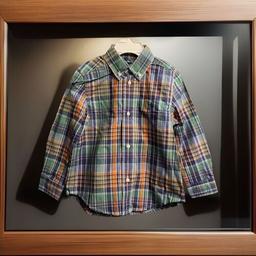Jungen Neu mit Etikett Ralph Lauren Poloshirt mit Knopfleiste langärmelig kariert 3T - Bild 3 von 5