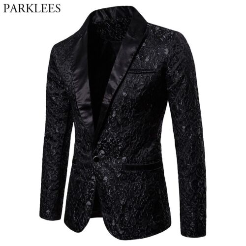 Floral Blazer Men Luxury Single Button Suit Jacket Wedding Party Stage Costume - Picture 1 of 26
