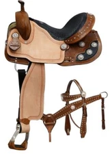 Barrel Style Saddle SET with Black Alligator Print Seat 14" 15" 16" NEW