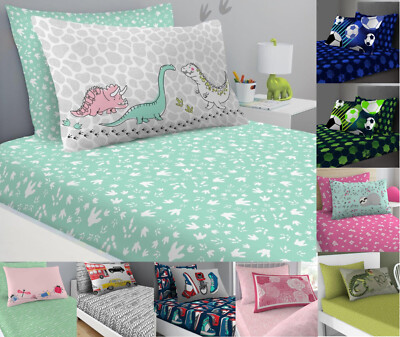 Single Fitted Sheet Set Pillowcase Children Boys Girls Kids