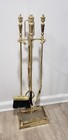 Vintage 1980s 5pc Brass Fireplace Tools Handle Poker Shovel Broom Tongs Stand