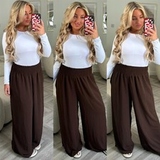 Womens High Waisted Pockets Harem Palazzo Wide Leg Casual Summer Trousers Pants
