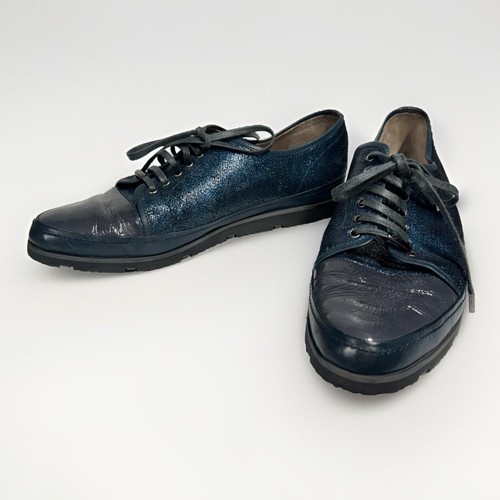 Donald J Pliner Italy Presley Blue Patent Cap Toe Glitter Sneakers Shoes 9 b