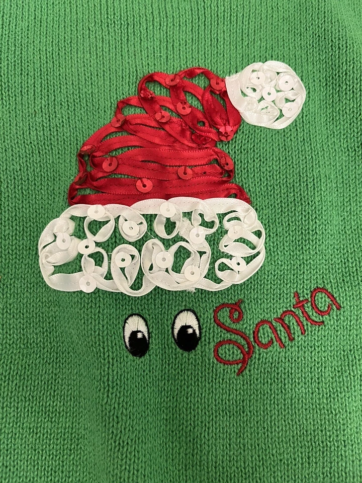 New Christmas Sweater Santa Claus Girls Sz 6 Green NWT Empress Ribbon Brand New - Image 2 of 4