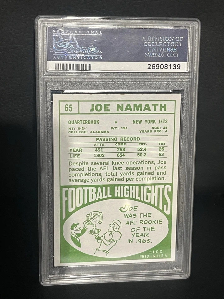 1968 Topps - Joe Namath #65 PSA EX+ 5.5 - Imagem 2 de 3