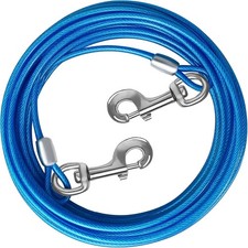 30FT Dog Tie Out Cable Steel Wire with Durable Clips Blue Lead for Large Dogs