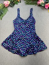Blair Purple Polka Dot 1-piece Skirted Swimsuit Rockabilly Pinup Size 14 Vintage