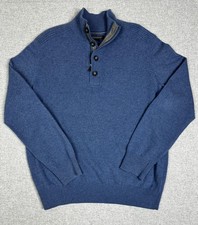 Banana Rep Sweater XL Blue Mock Neck Button 1/4 Zip Italian Merino Wool Blend