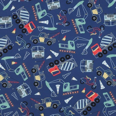 VMG-STORE Stoff 100% Baumwollstoff 0,5m Meterware Deko Nähen Kinder BC030 Arbeitsfahrzeuge