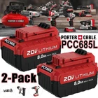2Pack 8.0 Ah for PORTER-CABLE 20V Lithium-ion Battery or Charger PCC685L PCC680L