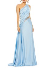 Mac Duggal Powder Blue One Shoulder Embellished Satin Gown Dress Size 10 $598