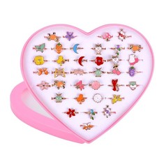 Little Girl Jewel Rings, 36 PCS Adjustable Duplicate-Free Kids Jewelry Ring Set