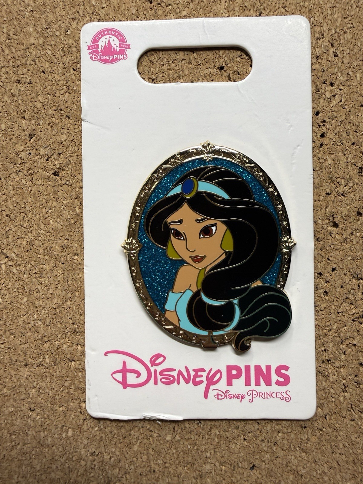 Princess Jasmine Portrait Gold Frame Glitter Stylized Princess  Pin 2022