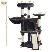 42"H Multilevel Cat Tree Tower with Condo and Perches, Black