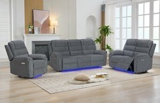 Libra Fabric Electric Recliner Sofa Set 3+2 Seater, Grey, LED, USB C & A Charger