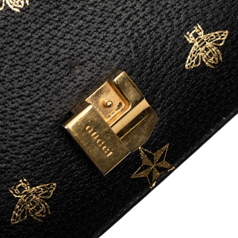 Gucci Bee Star Sylvie Handbag 524405 Black Multicolor Leather Women s GUCCI Used thumbnail 4