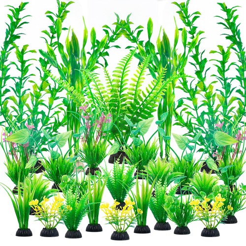 Aquarium Plants Decorations 26 PCS Artificial Green Plastic Fish Tank Accessorie