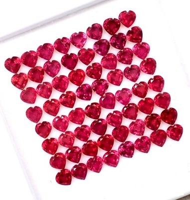 NATURAL CALIBRATED 4MM HEART SHAPE 30 PIECES RED RUBY LOT LOOSE GEMSTONE