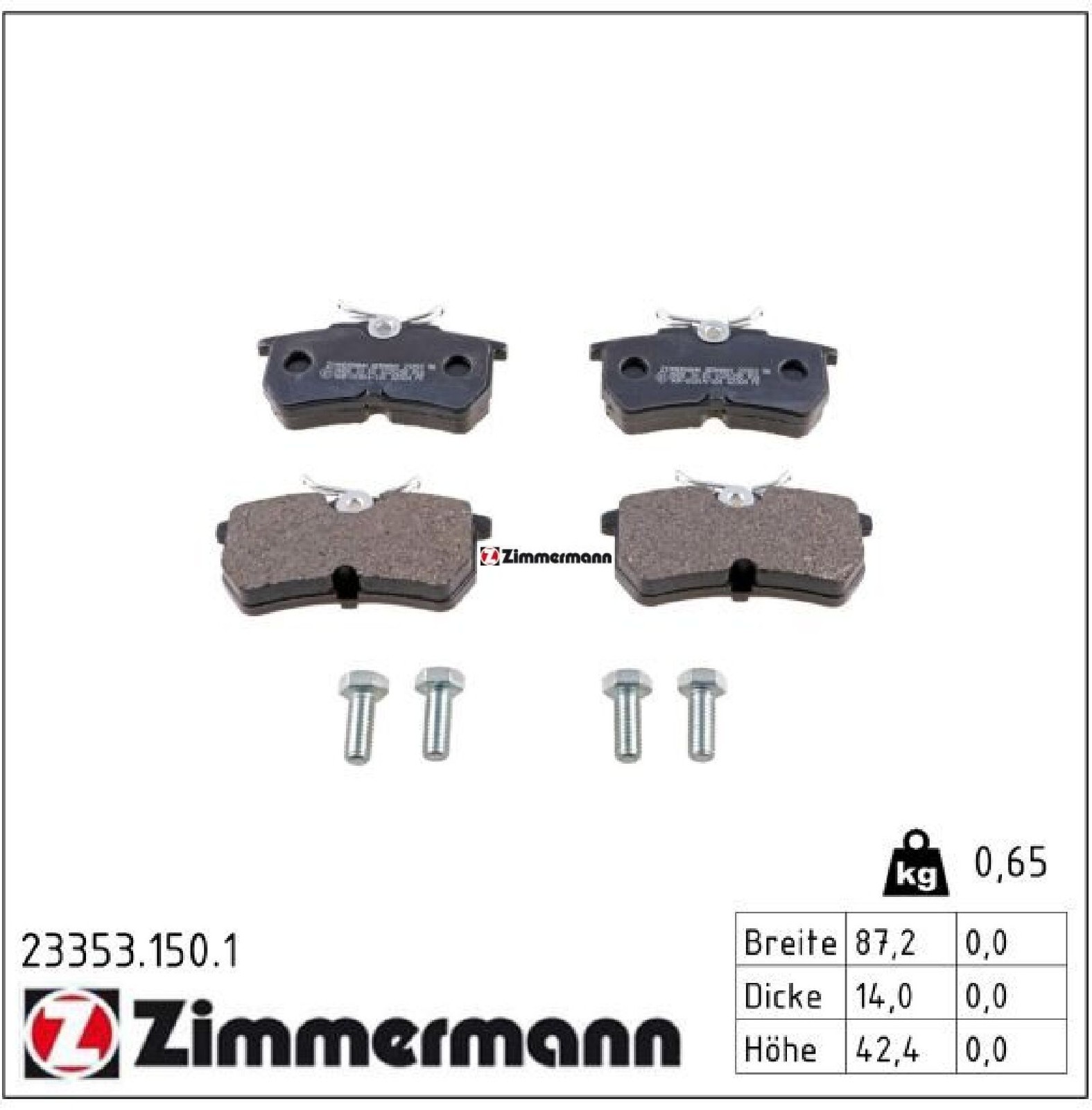 Zimmermann Bremsbelagsatz, Scheibenbremse Hinterachse 23353.150.1 Für Ford - Bild 2