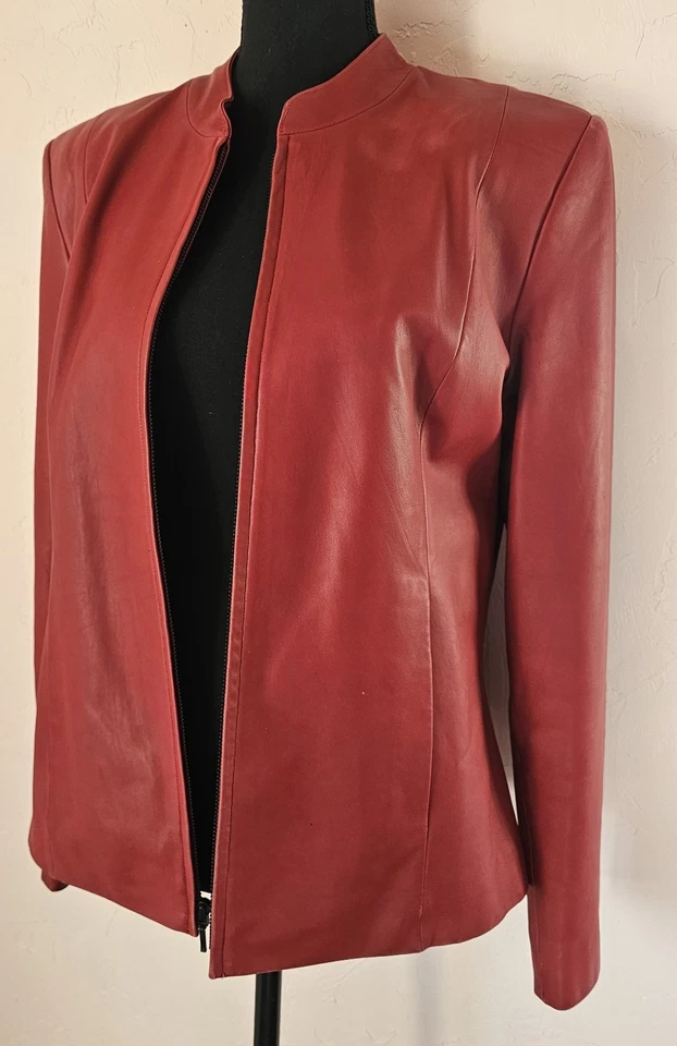 KATHERINE KELLY Women Red Leather Jacket Sz M Lambskin VTG Run Small - Image 4 of 4