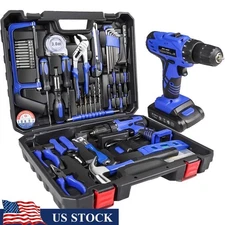 107 Piece Tool Set W/ 21V Cordless Drill & Accessories Home Improvement New