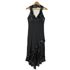 Vtg Rampage Midi Dress Halter Black Embroidery Fairy Grunge Whimsigoth Y2K 90s M