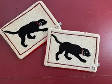 Chandler 4 Corners Laura Megroz TWO Hooked Wool Pillow Covers Black Lab Dogs 20"