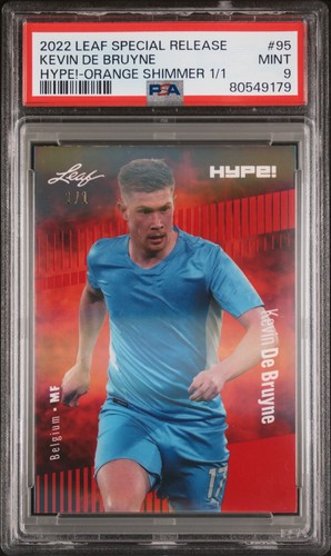 PSA 9 Kevin De Bruyne 2022 Leaf Hype! #95 Orange Shimmer 1/1 Rare Trading Card