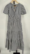 Quince Women 100% Organic Cotton Poplin Tiered Maxi Dress Hudson Stripe S