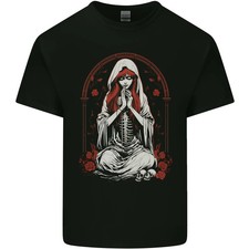 Camiseta de algodón ligero para hombre de fantasía anime niña rezando con calaveras y rosas
