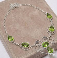 Collar de piedras preciosas de peridoto verde hecho a mano joyería de plata de ley 925 S-18" regalo