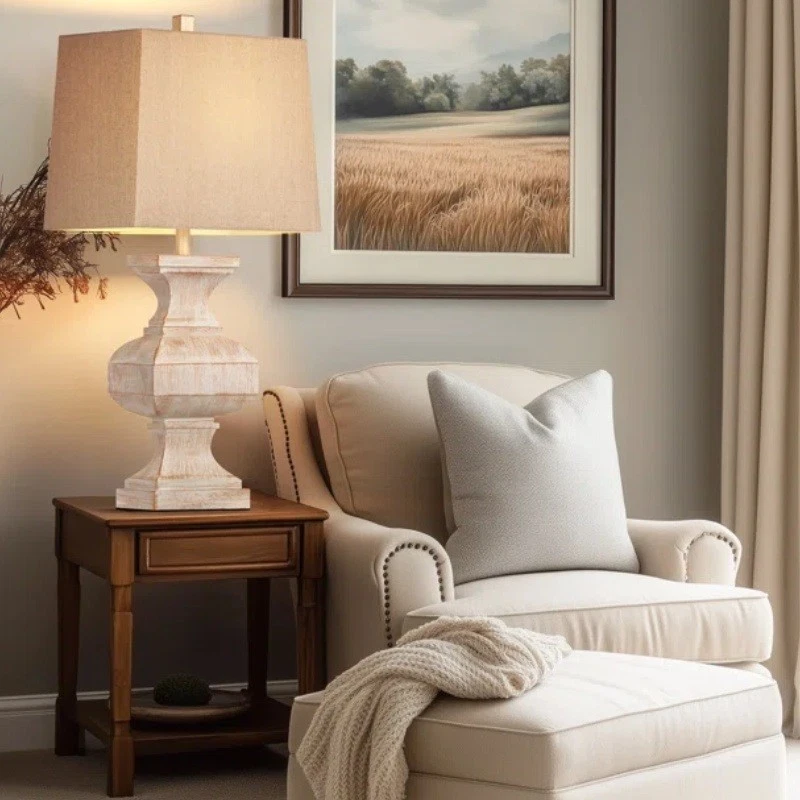 Lámpara de mesa de resina vintage de granja con 1 bombilla LED, lámpara de mesa auxiliar rústica de 33"" f Foto 4 de 4