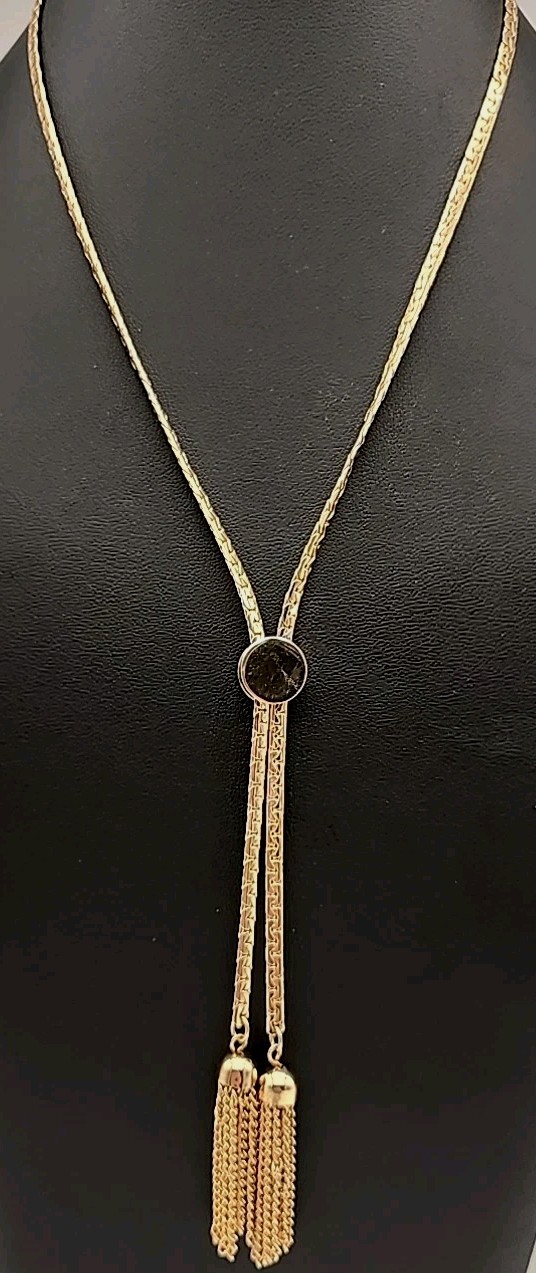 Vintage Gold Tone Tassel Lariat Necklace 24