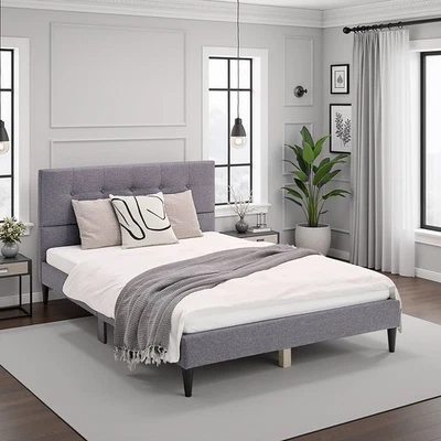 Polsterbett 120x200 Grau mit Lattenrost Doppelbett Stoff Bettgestell Homestyle4u - Bild 1 von 4