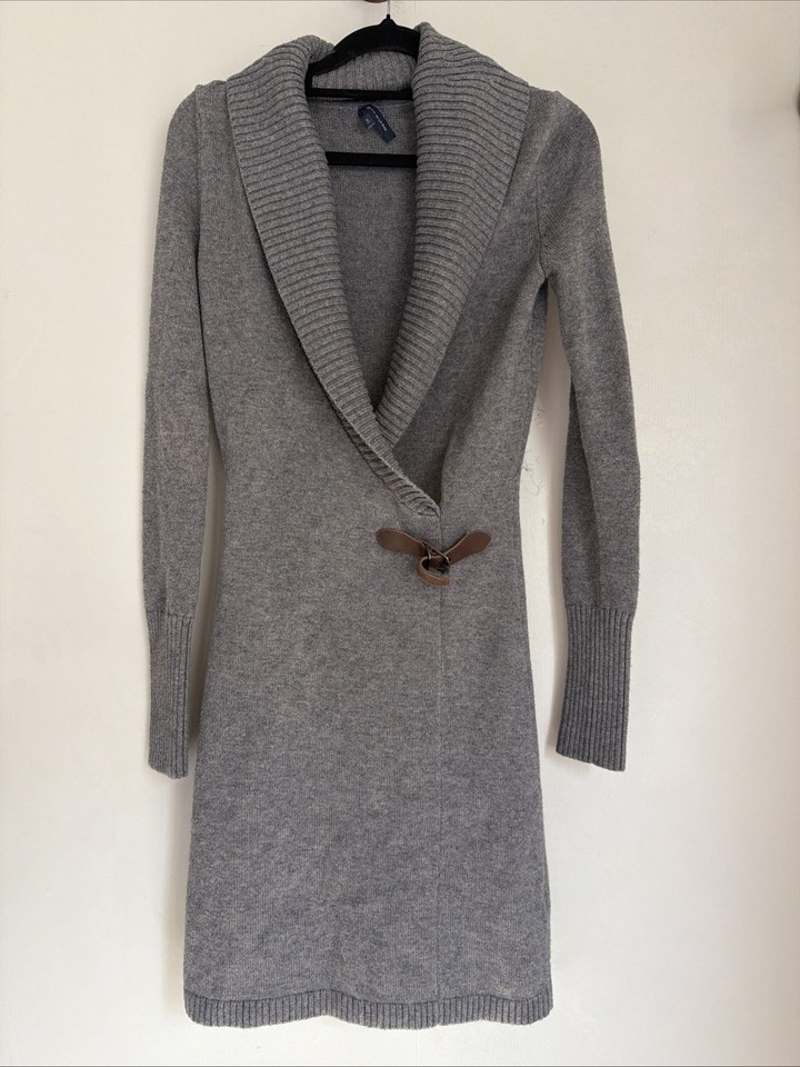 Tommy Hilfiger XS Wool Cotton Dress Knee Length Long Sleeve Knit Grey