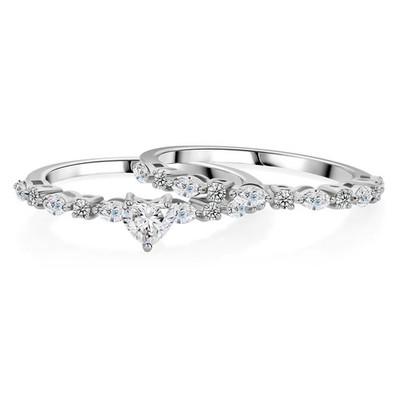 Spectrum 0.90 Ct Naturlicher SI/H Herz Diamant Stapelring Set 14k Weißgold