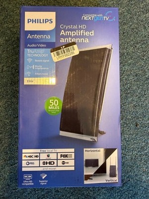 Philips Crystal HD Indoor Amplified TV Antenna 50 Mile Range Black Open Box