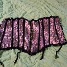 Shirley of Hollywood Women's Overbust Corset S Purple/Black Floral Boned Lace