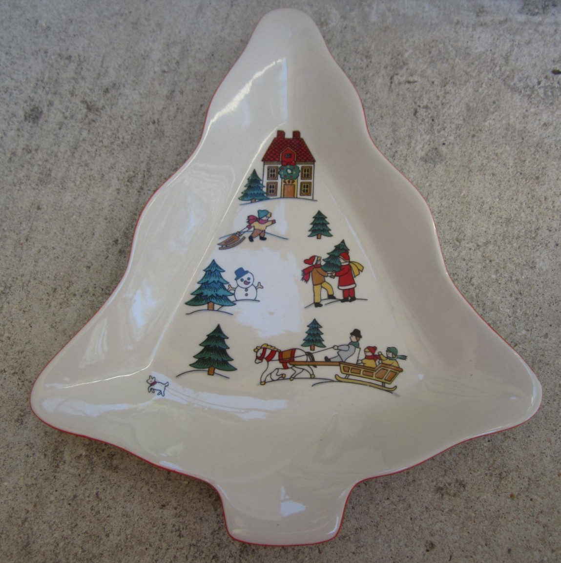 VTG 1987 Jamestown China The Joy Of Christmas Tree Shaped Dish Tray Bowl Trinket