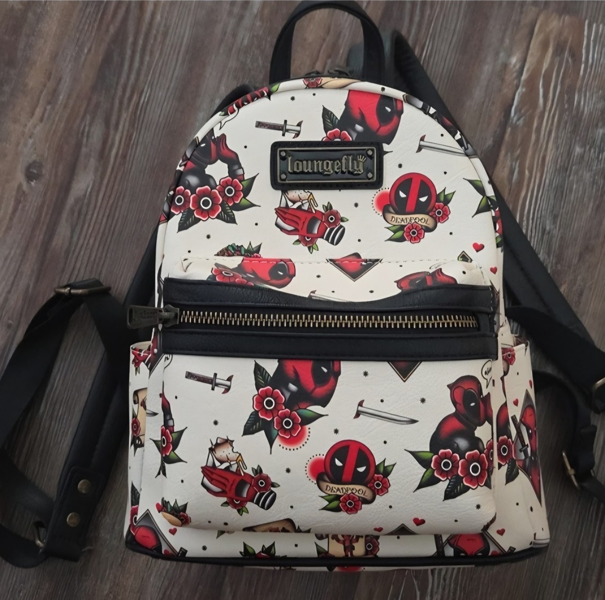 deadpool tattoo mini backpack Loungefly Marvel Deadpool Tattoo All Over Print AOP Mini Backpack RETIRED