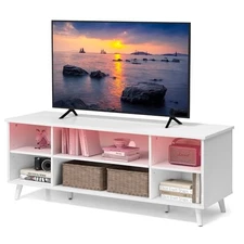 TV Stand for 50 inch TV with LED and Storage, White Morden Entertainment Center